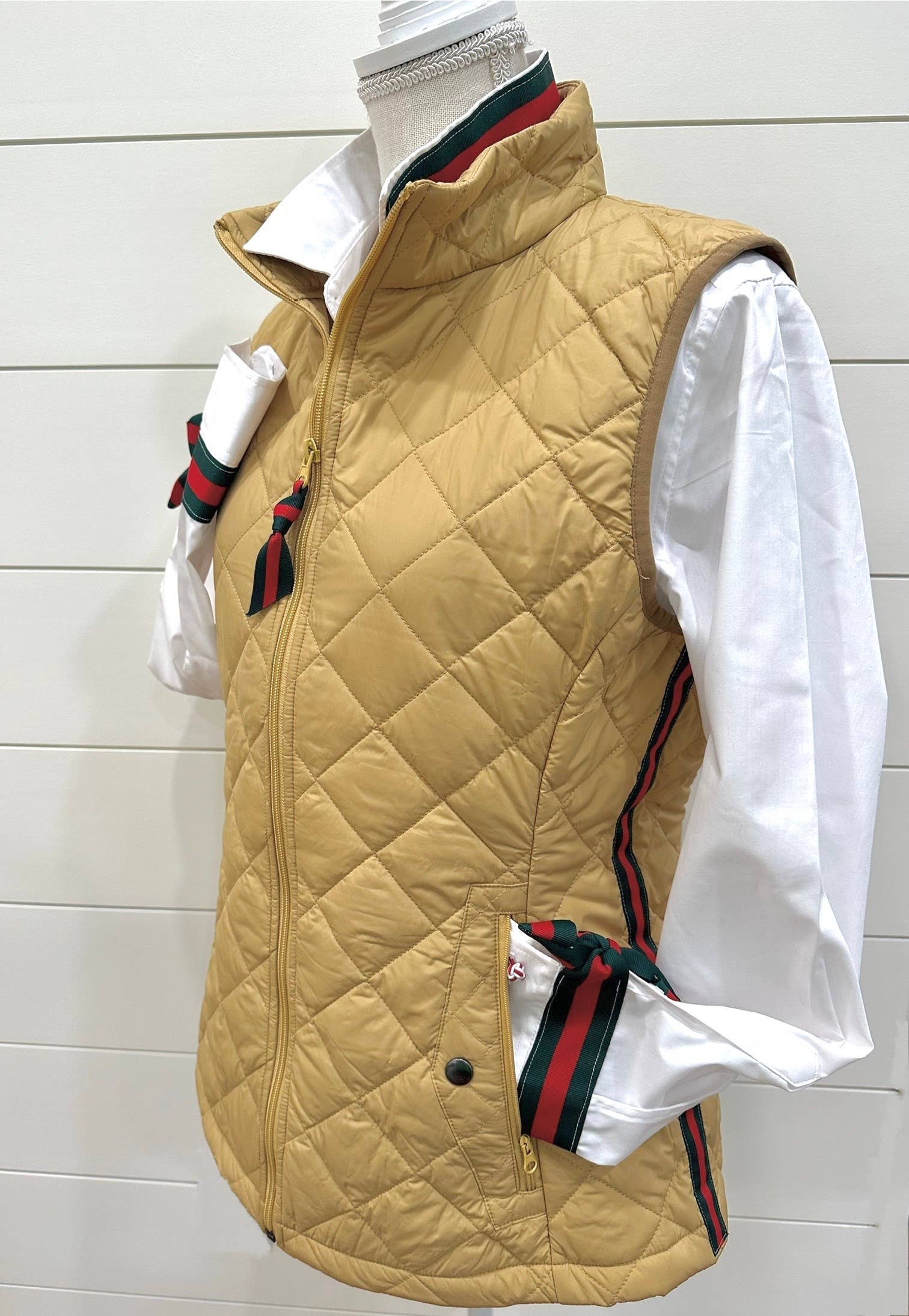 White w Green & Red Stripe Ribbon