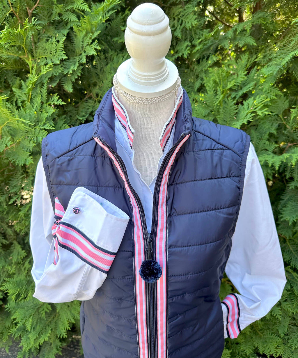 White w Navy Pink White Stripe Ribbon