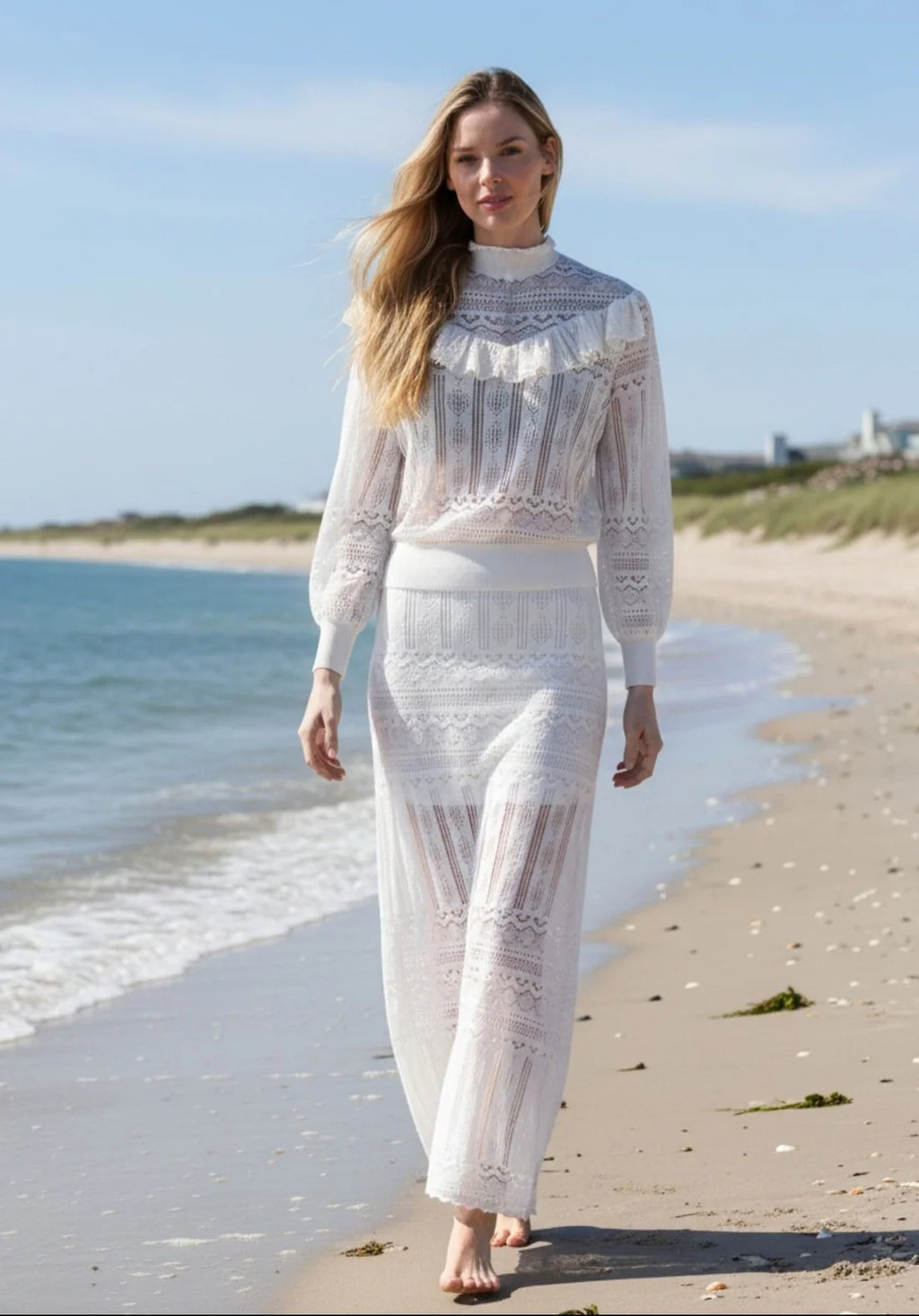 Cotton Blend Maxi Lace Skirt