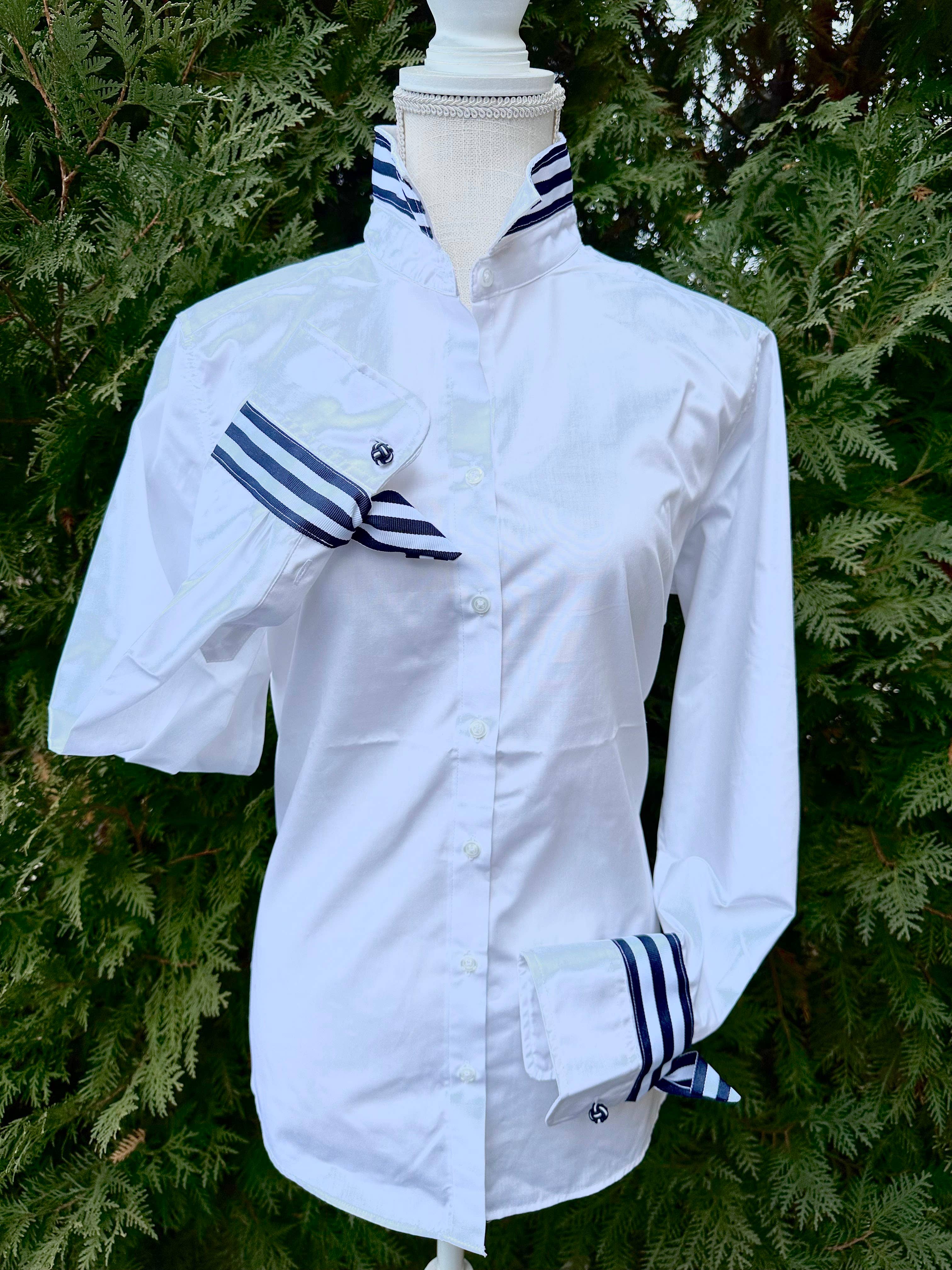 Audrey Ribbon White w Navy White Stripe Ribbon