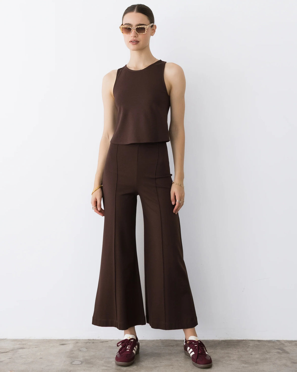 Ponte Knit Cropped Wide Leg Pant