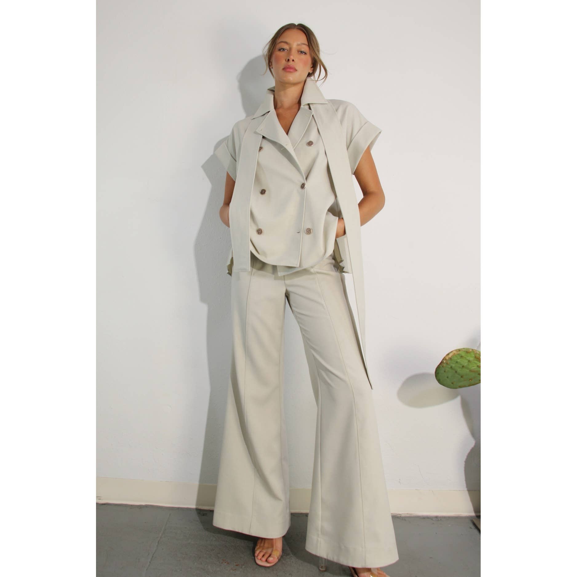 Misty Dawn  BACK PLEATED JACKET AND PANTS SET