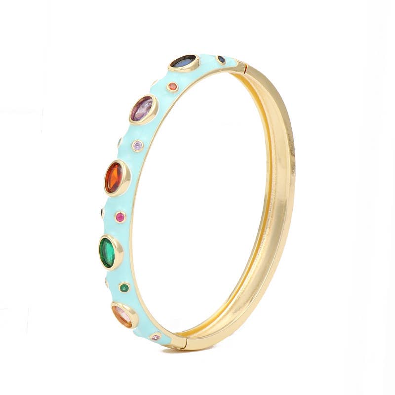 Inlaid Cubic Zirconia Gold Plated 8MM Enamel Bangle