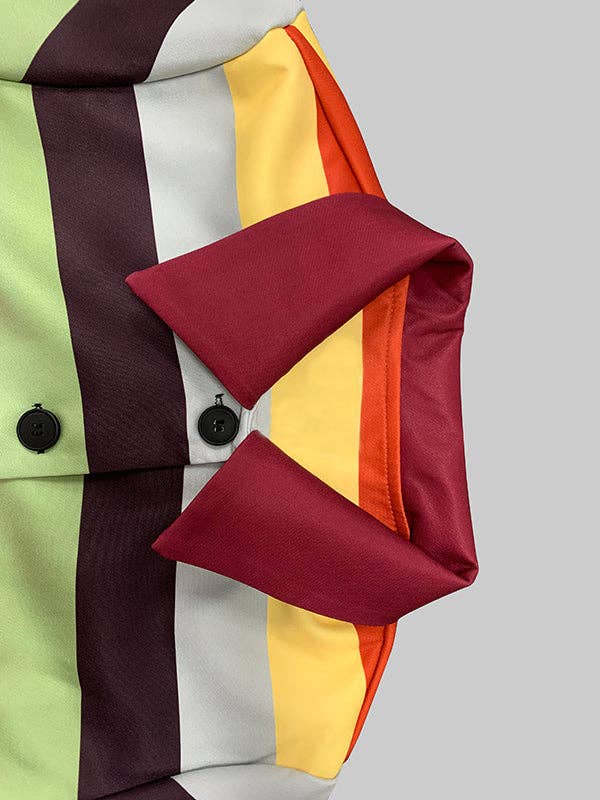 Puff Sleeve Striped Lapel Blouse – Multi-Colored