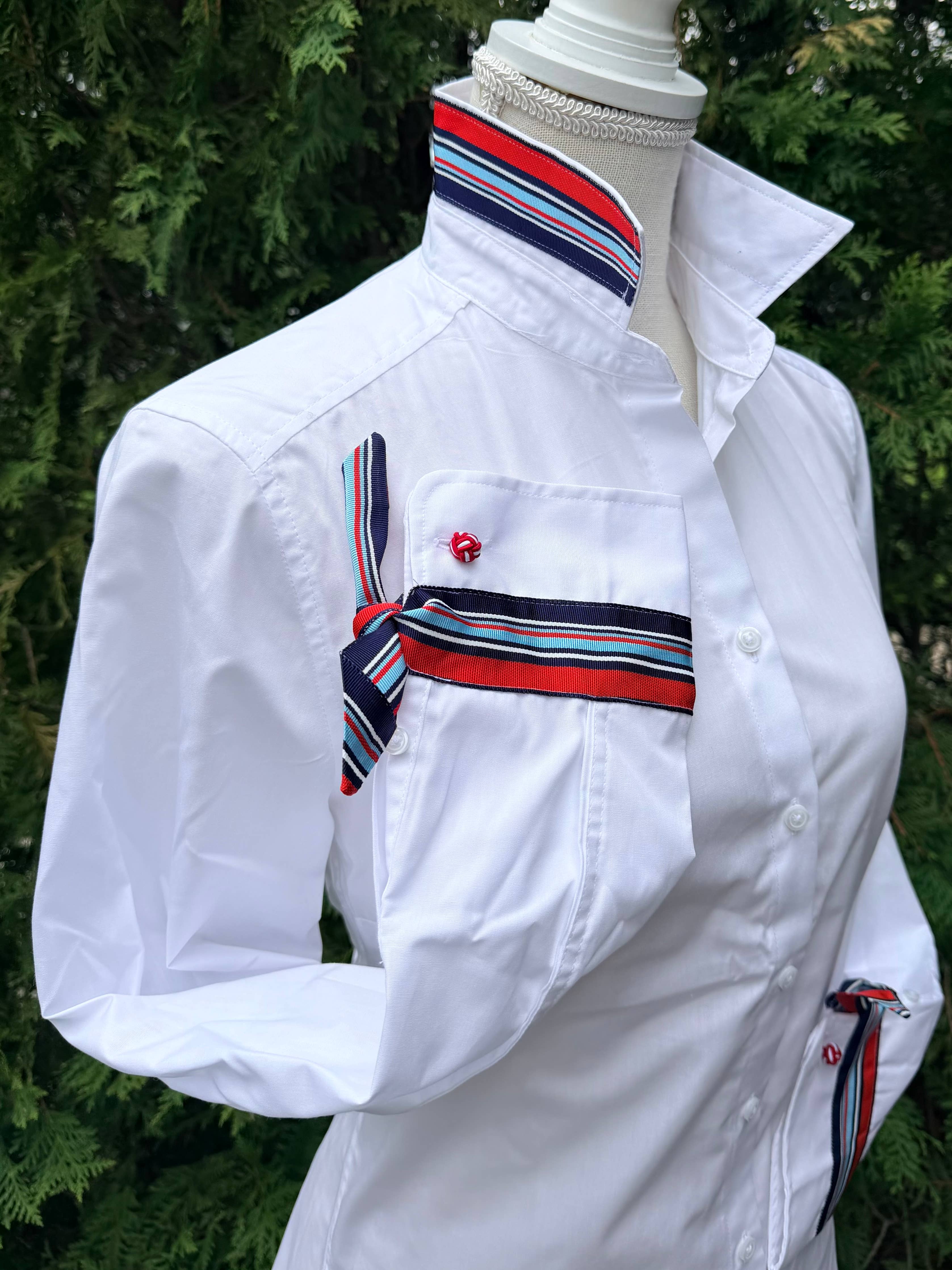 White w Red White & Blue Stripe Ribbon