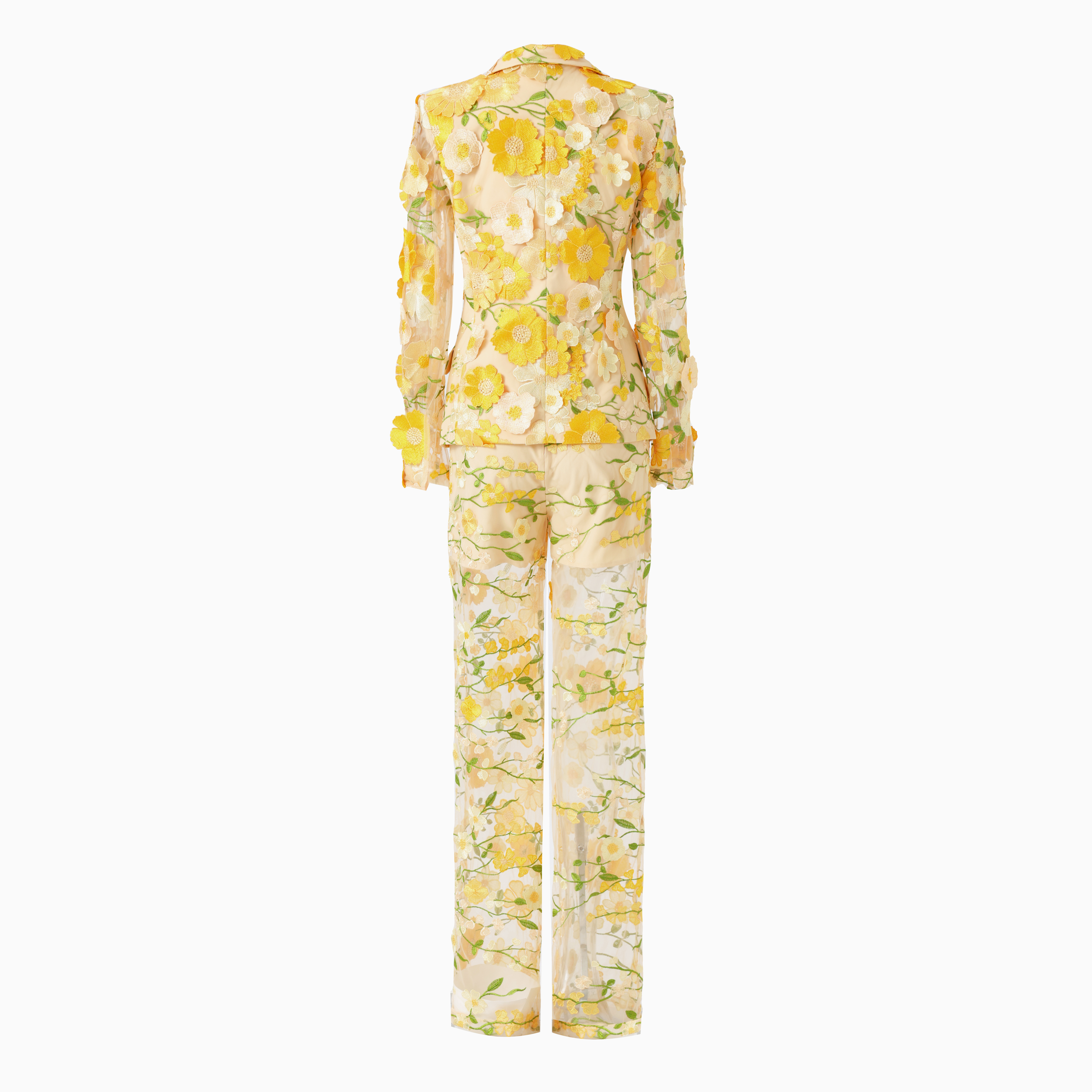 Floral Embroidered Blazer Pants Suit Women