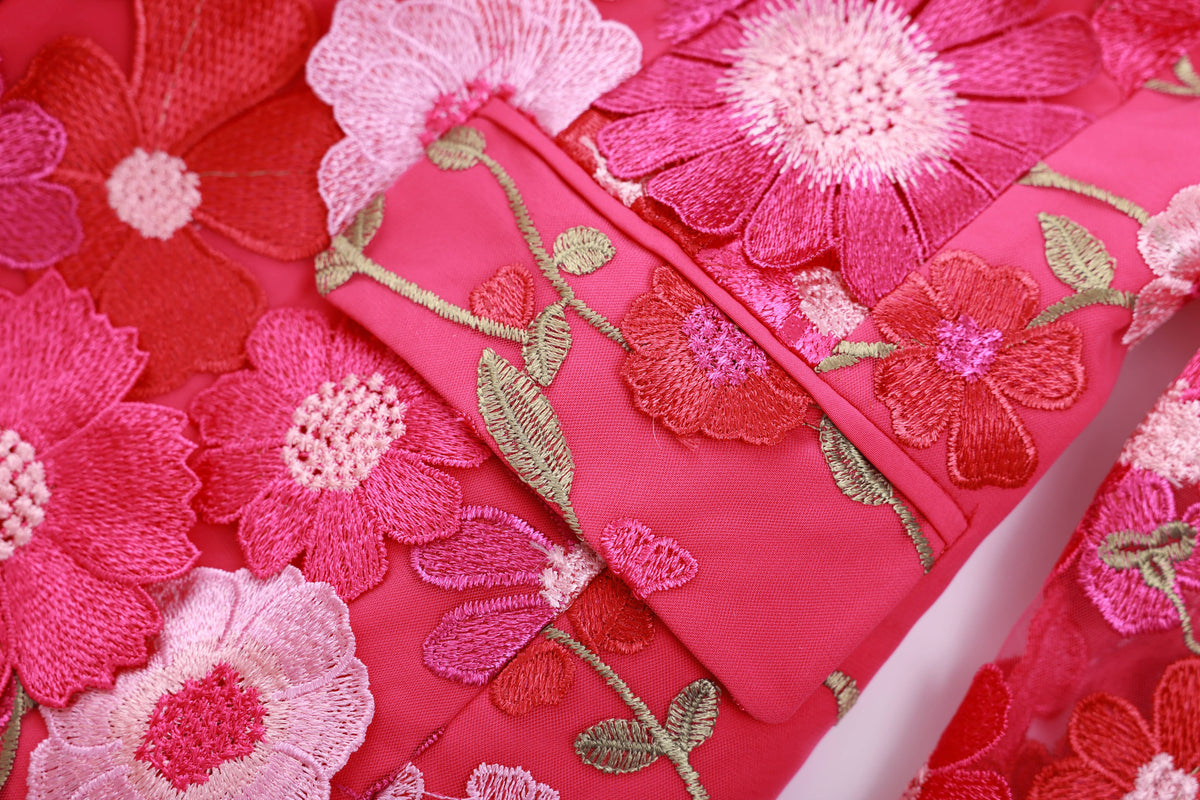 Floral Embroidered Blazer Pants Suit Women