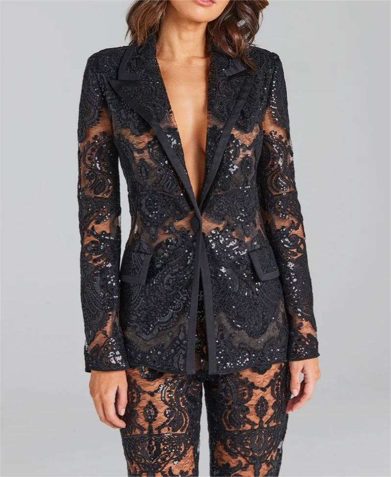 Lace Embroidered Sequin Blazer & Trouser Suit