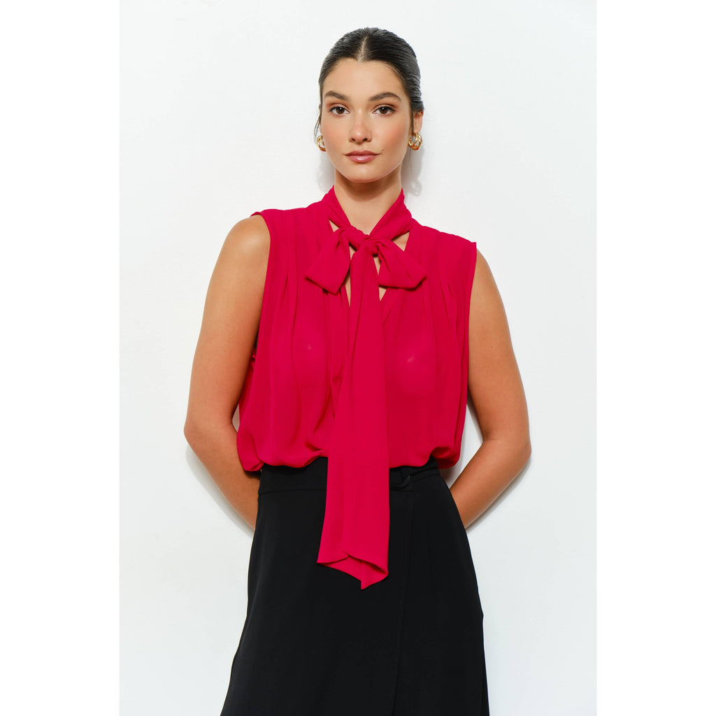 Tie-Neck Chiffon Sleeveless Blouse