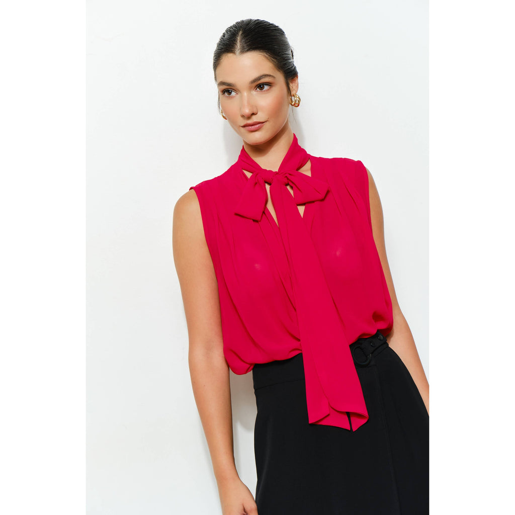 Tie-Neck Chiffon Sleeveless Blouse