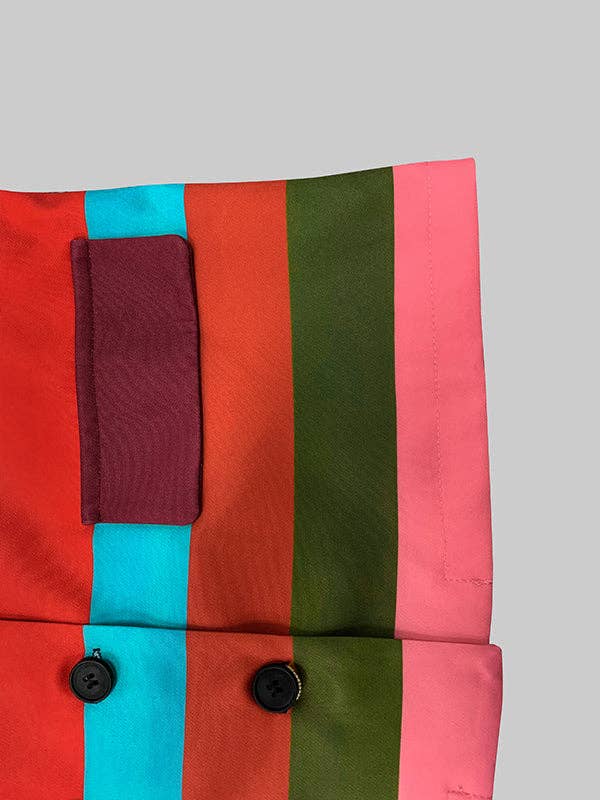 Puff Sleeve Striped Lapel Blouse – Multi-Colored