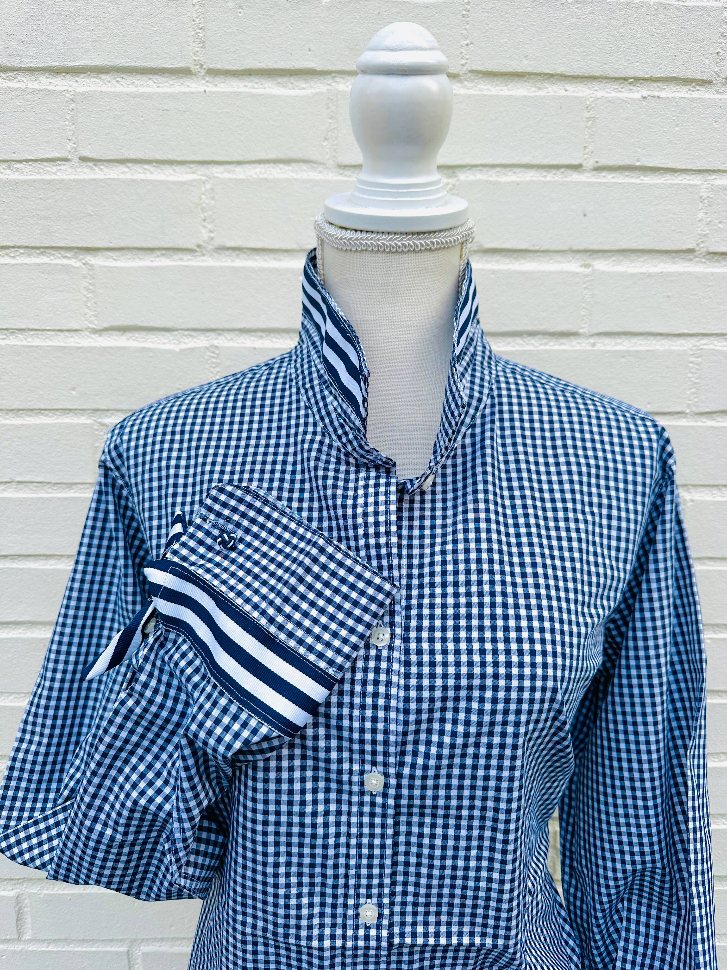 Audrey Ribbon Nvy Gingham w/Navy & White Stripe Ribbon