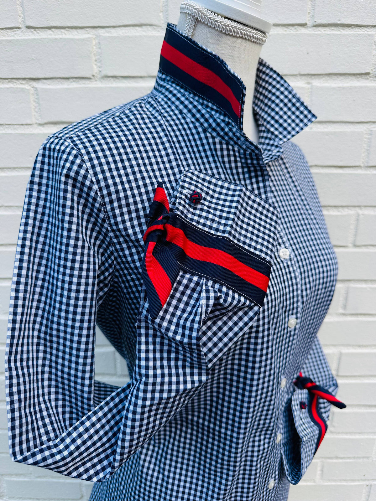 Navy Gingham w/Navy & Red Stripe Ribbon