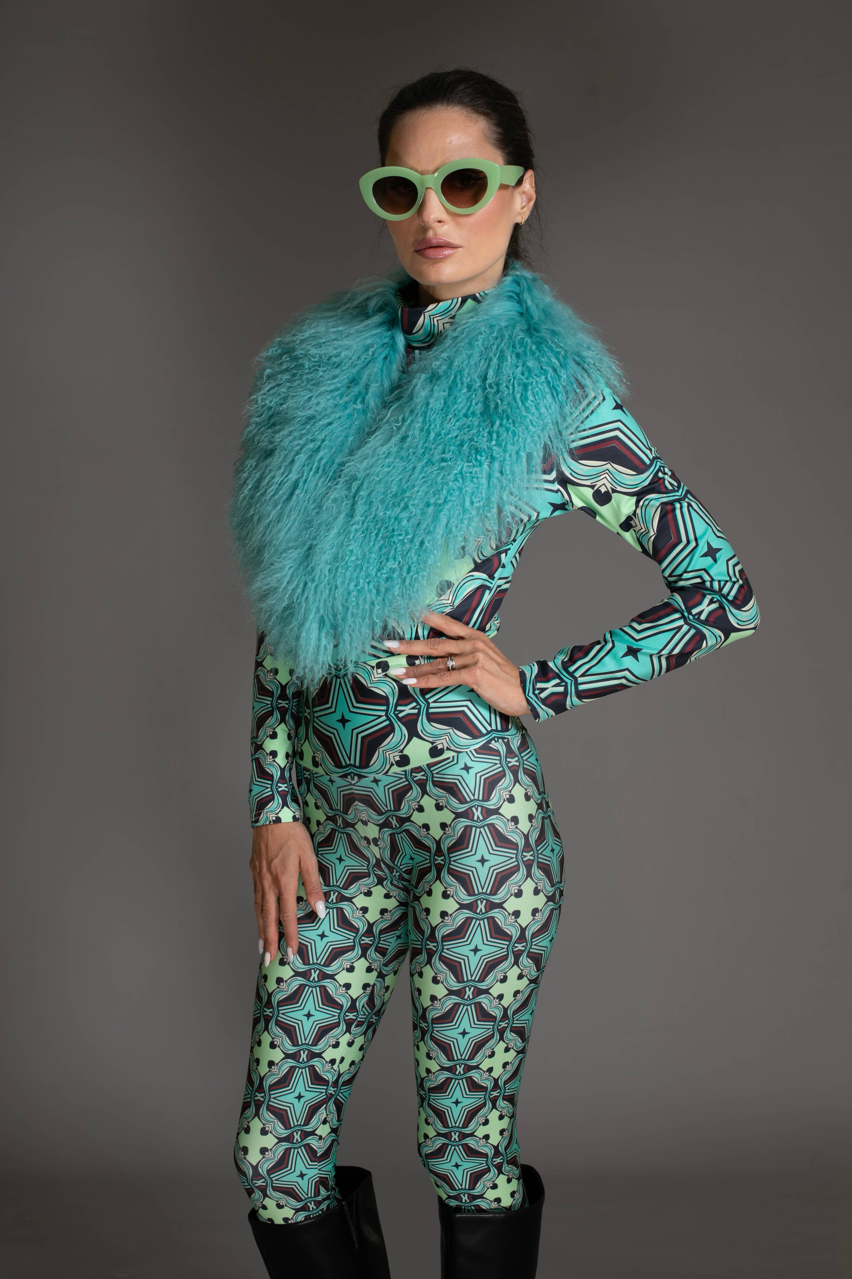 Turquoise Mongolian Sheared Wool Collar