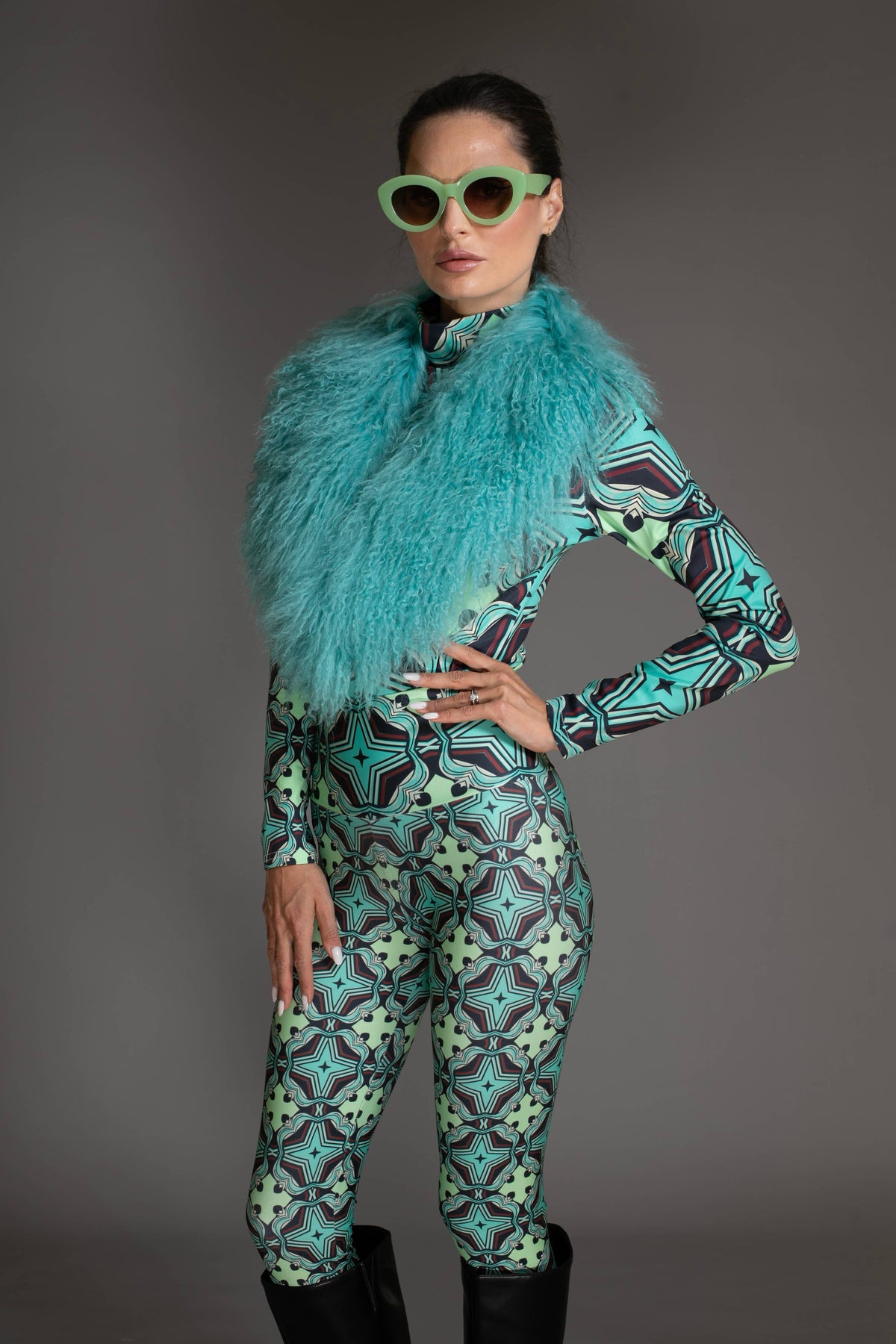 Turquoise Mongolian Sheared Wool Collar