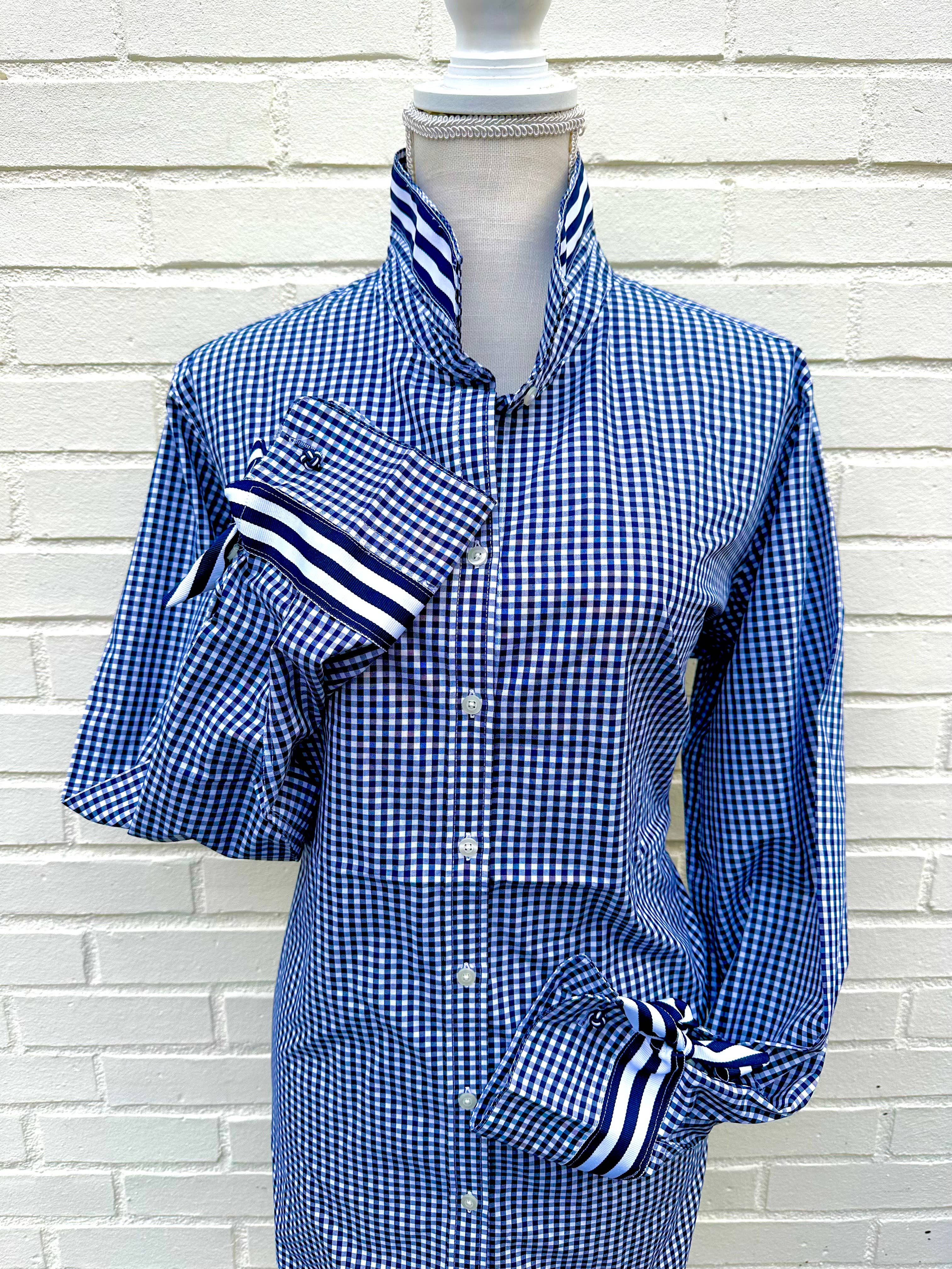 Audrey Ribbon Nvy Gingham w/Navy & White Stripe Ribbon