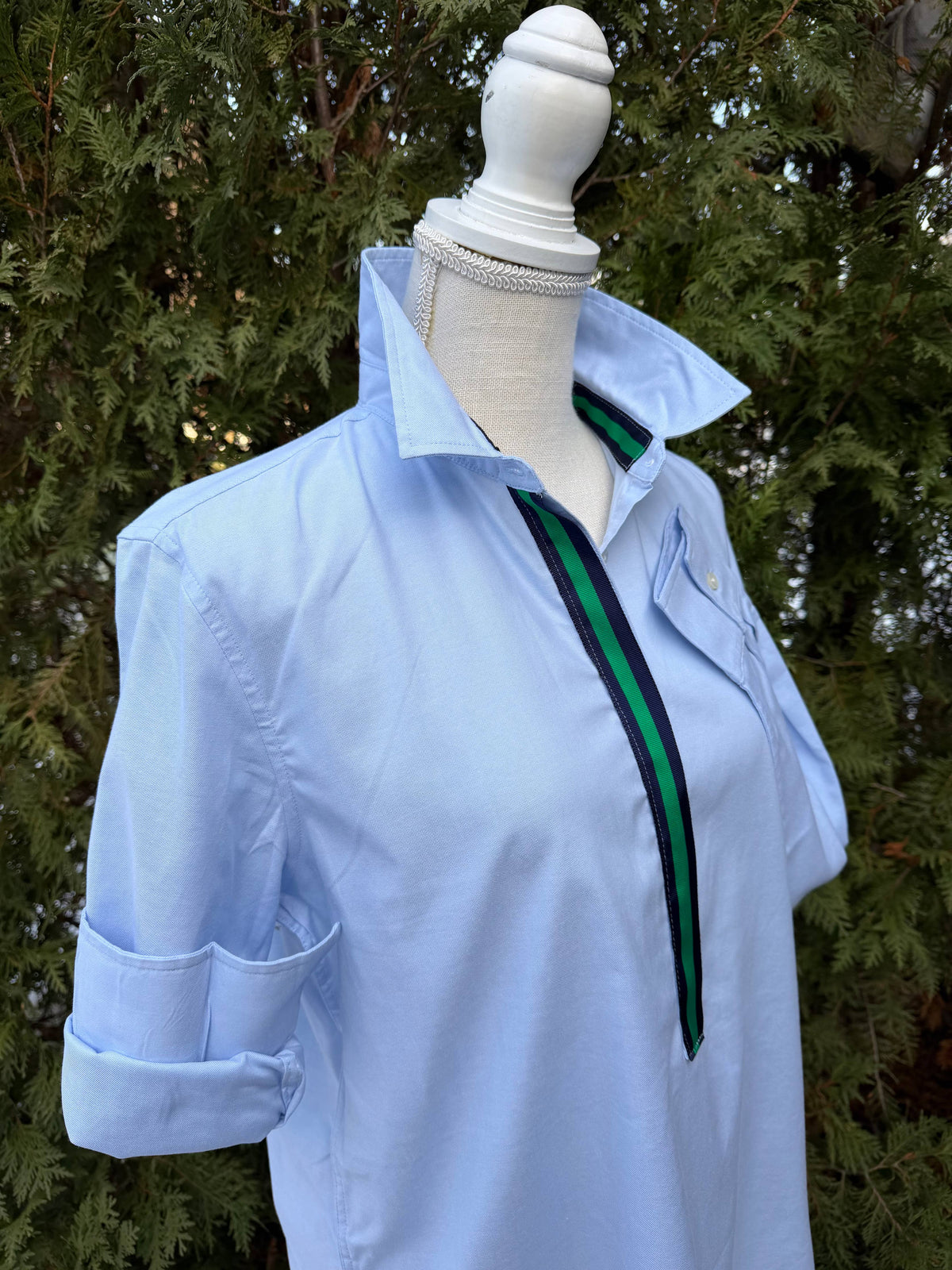 Dorothy 2 Ribbon Tunic - Blue w Navy & Green Ribbon