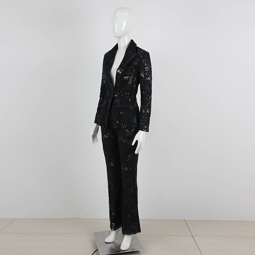 Lace Embroidered Sequin Blazer & Trouser Suit