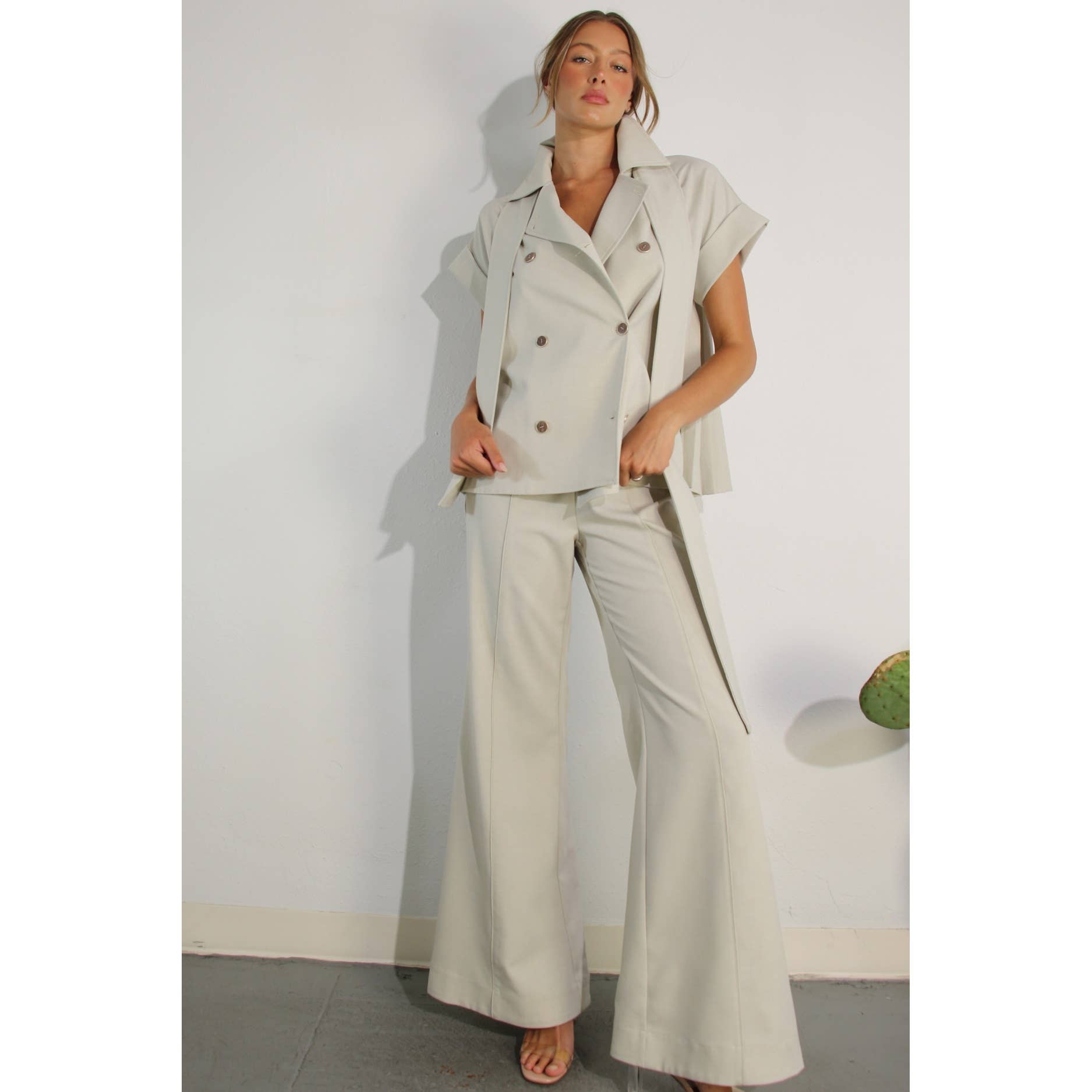 Misty Dawn  BACK PLEATED JACKET AND PANTS SET