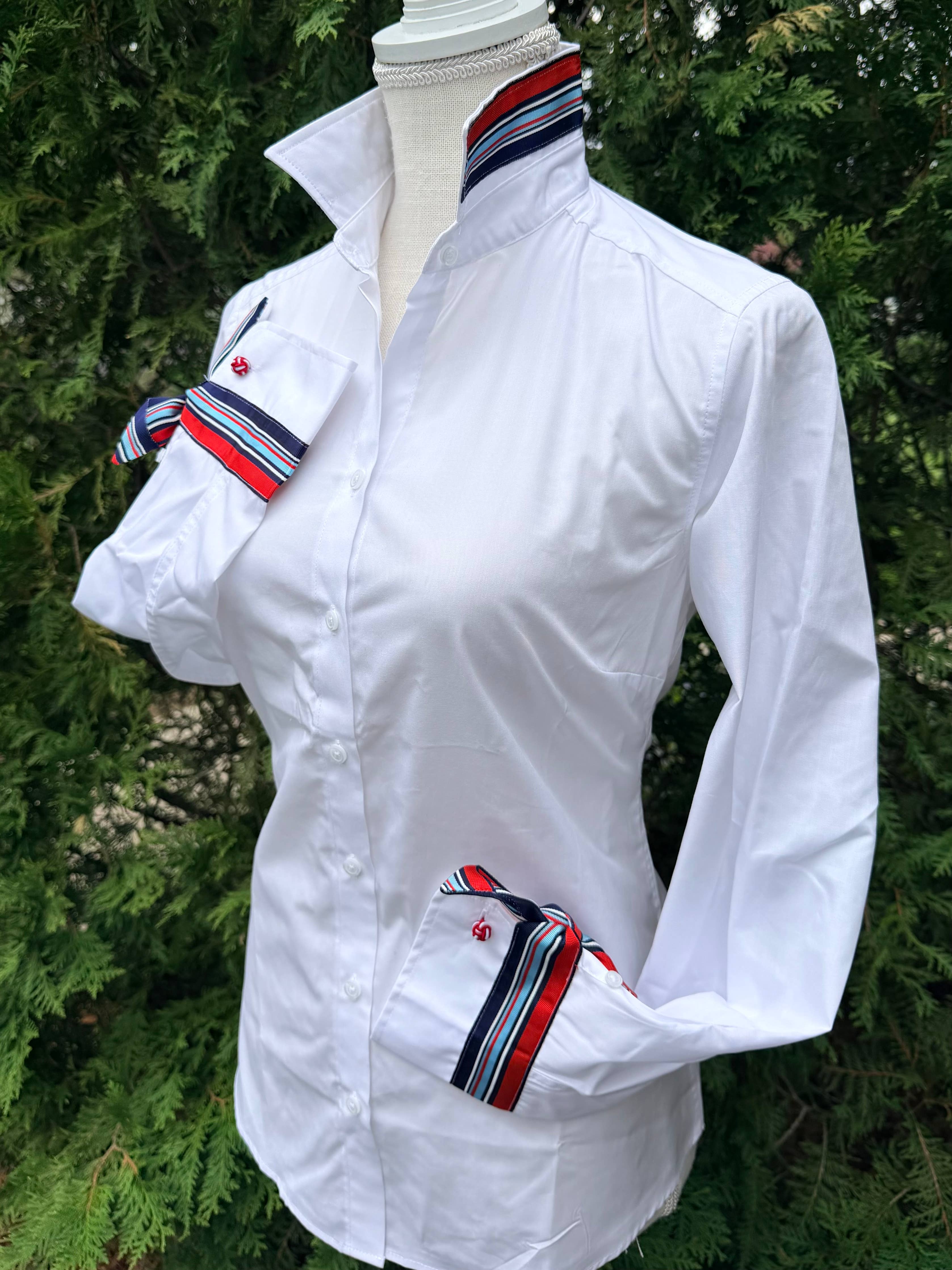 White w Red White & Blue Stripe Ribbon