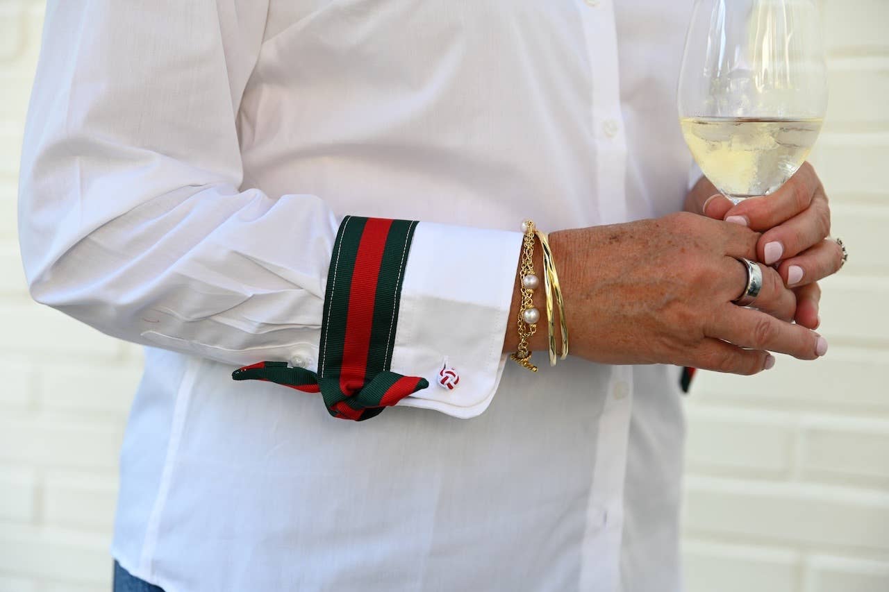 White w Green & Red Stripe Ribbon