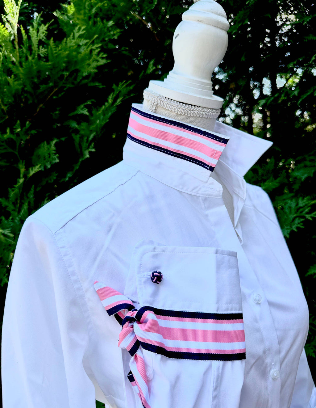 White w Navy Pink White Stripe Ribbon
