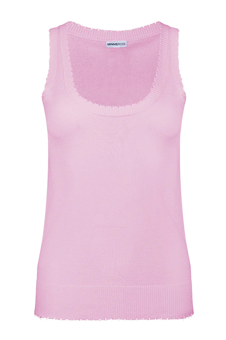 Cotton Cashmere Frayed Scoop Neck Tank