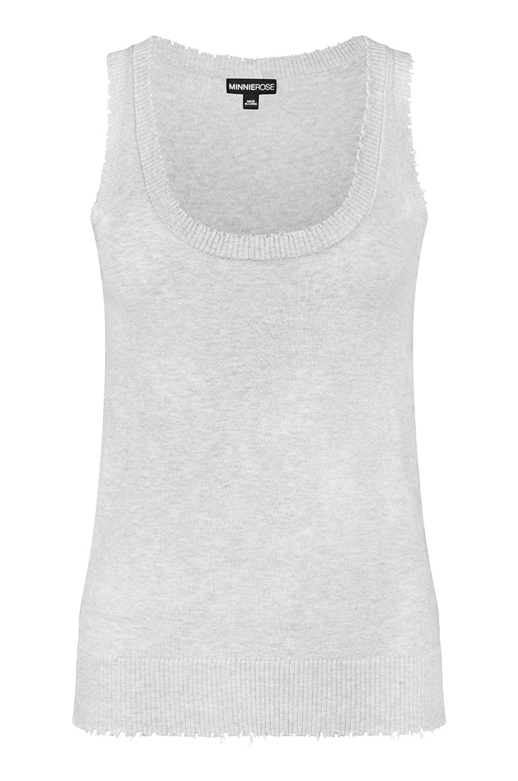 Cotton Cashmere Frayed Scoop Neck Tank