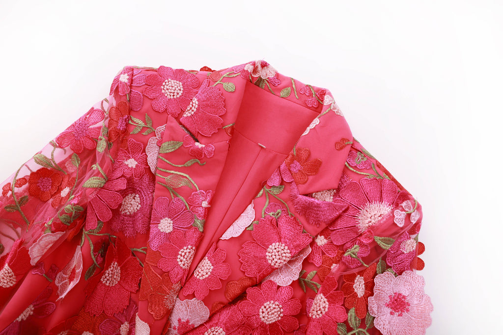 Floral Embroidered Blazer Pants Suit Women