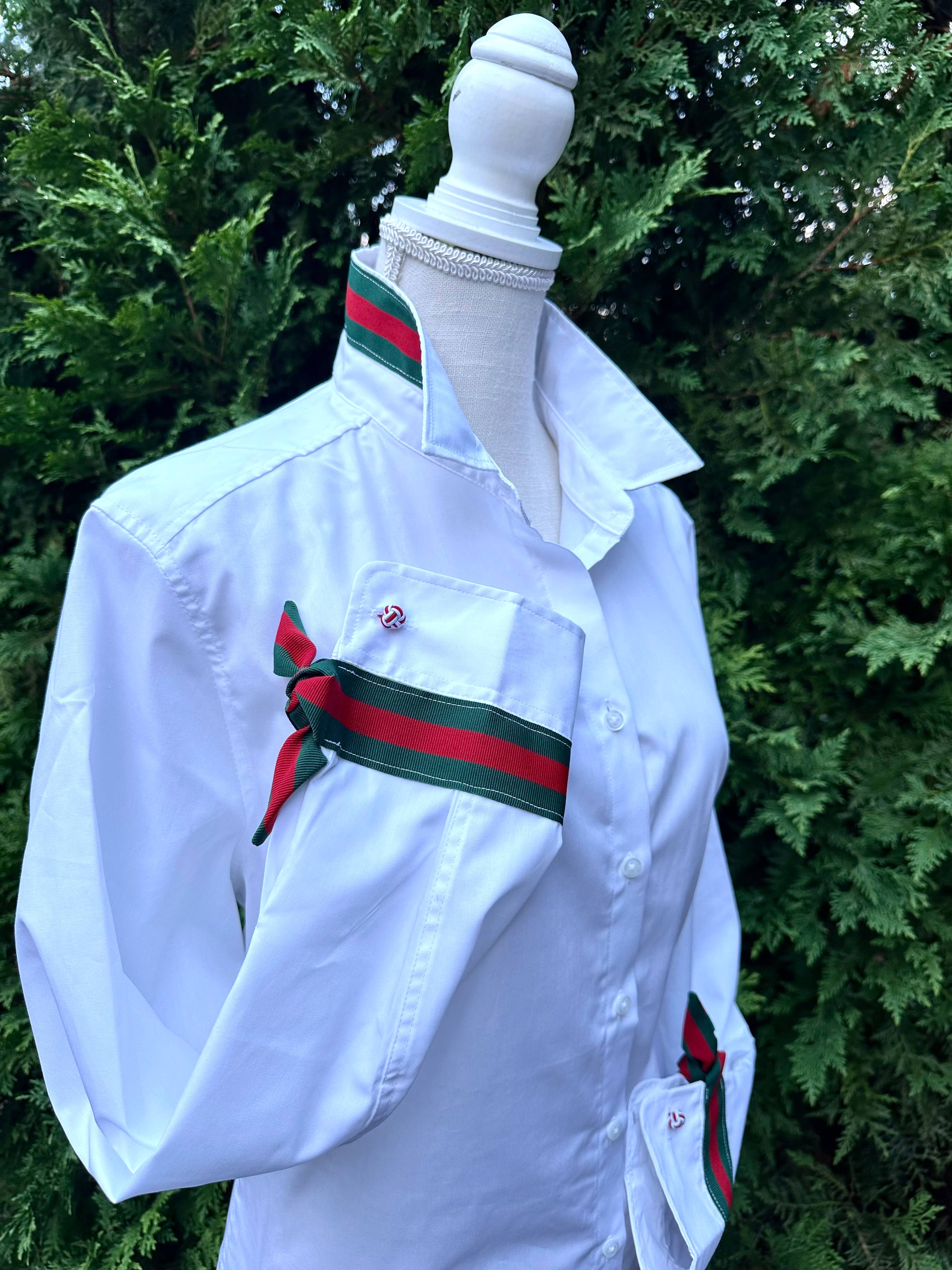 White w Green & Red Stripe Ribbon