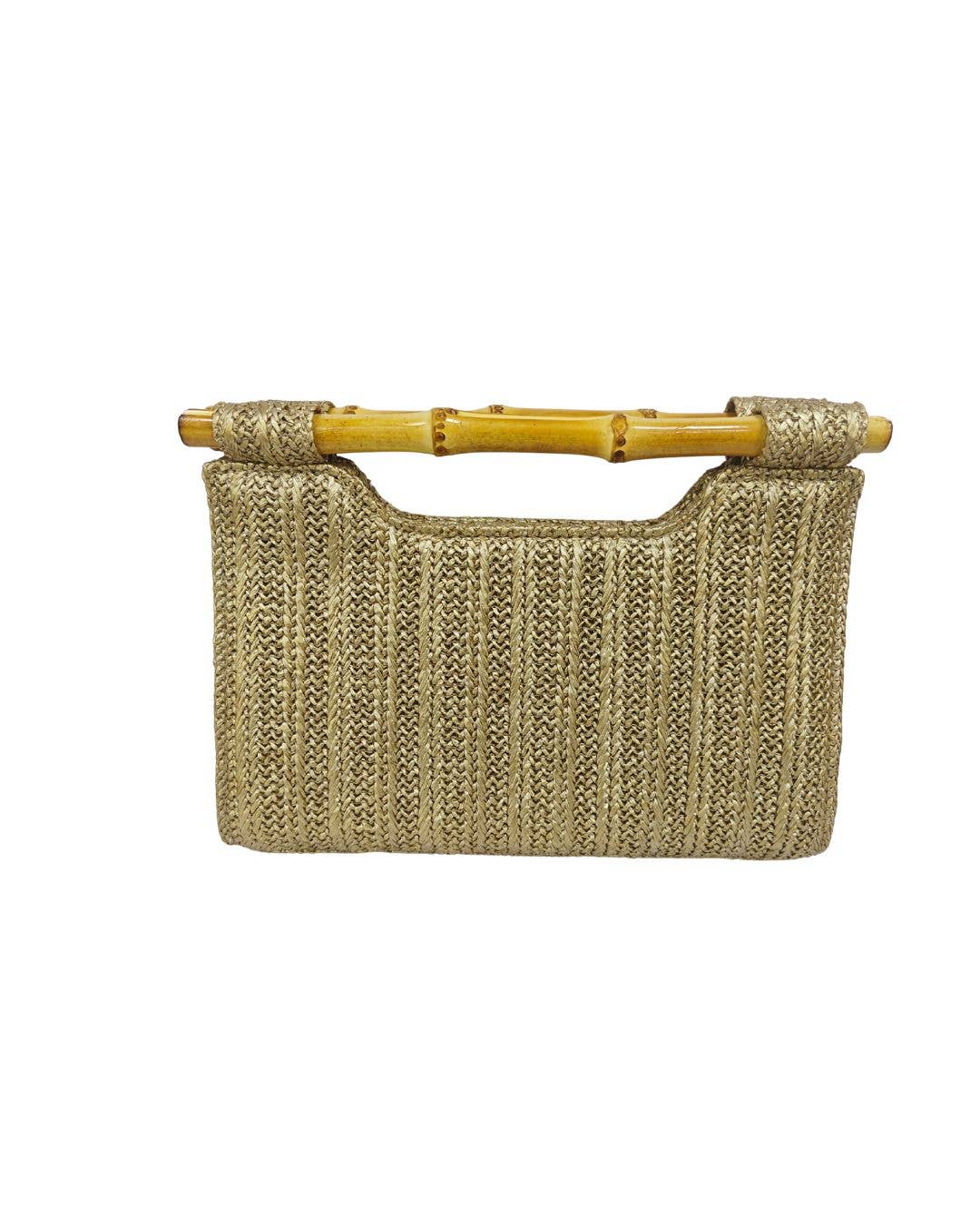Mary Gold Straw Clutch - Bamboo Natural Handle
