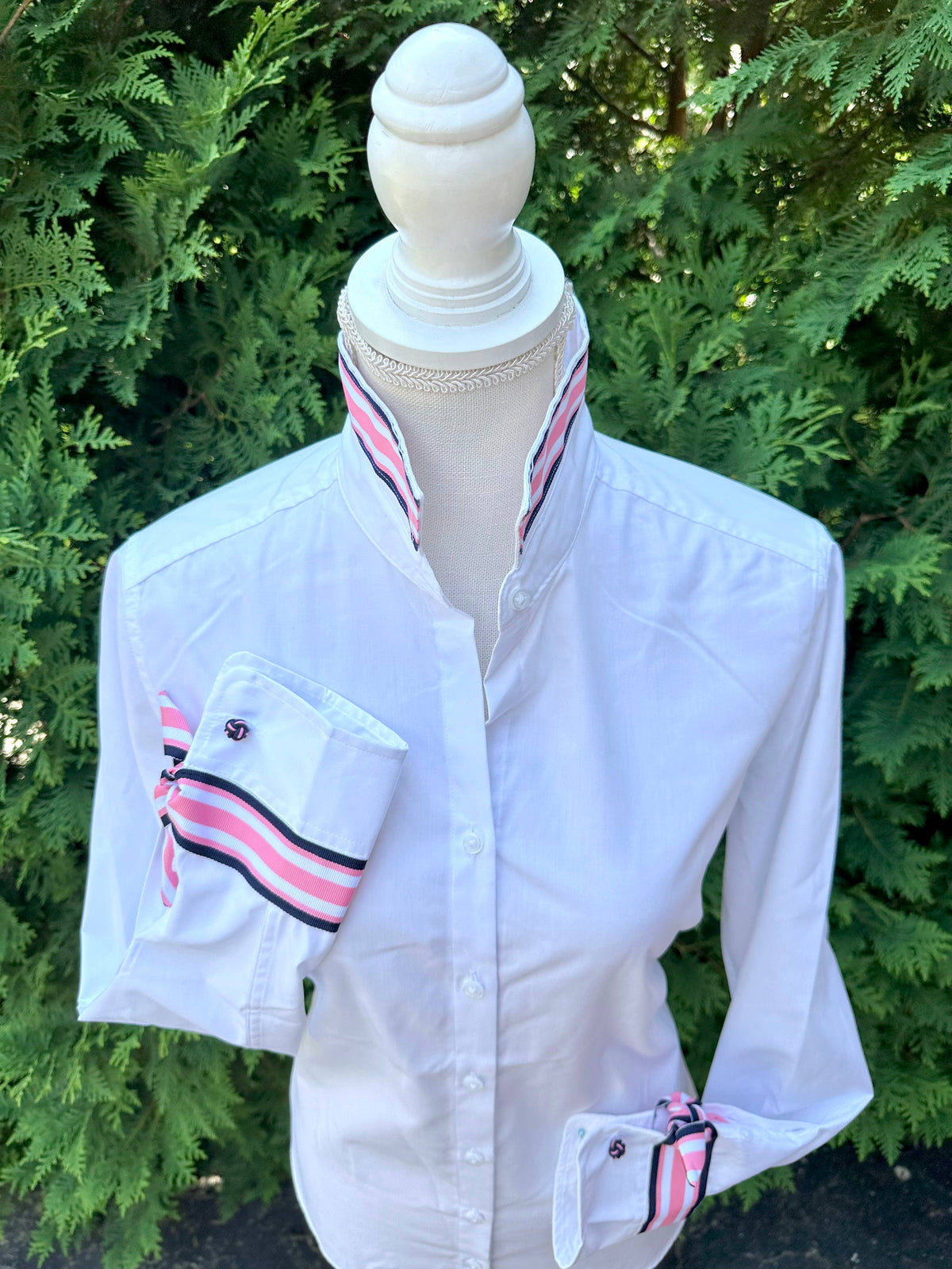 White w Navy Pink White Stripe Ribbon