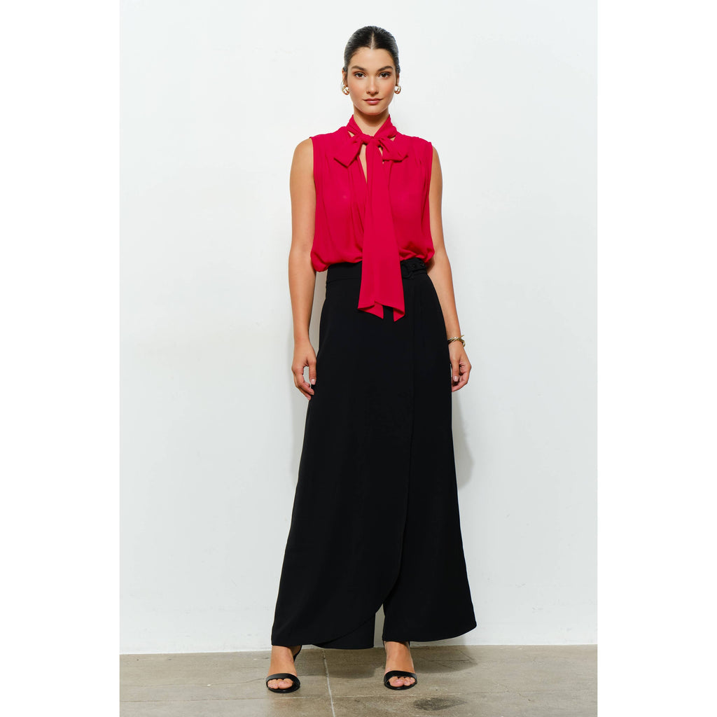 Tie-Neck Chiffon Sleeveless Blouse