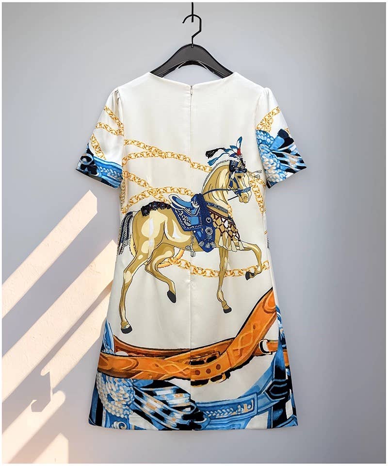 Beaded A Line Printed Dress