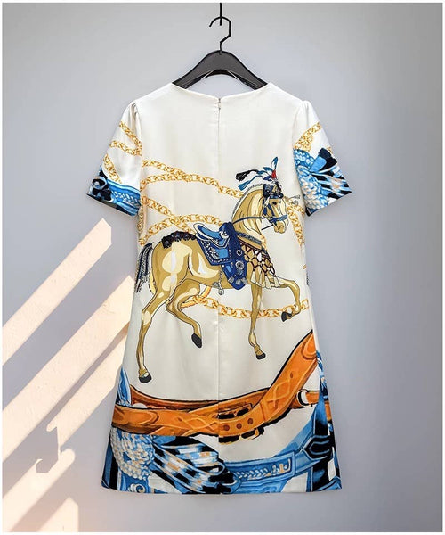 Beaded A Line Printed Dress