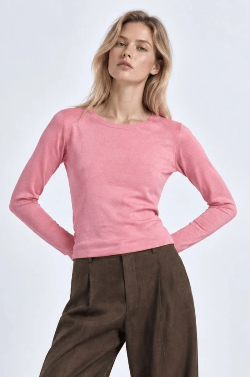 LS CREW NK W/ROLLED TRIM SWEATER