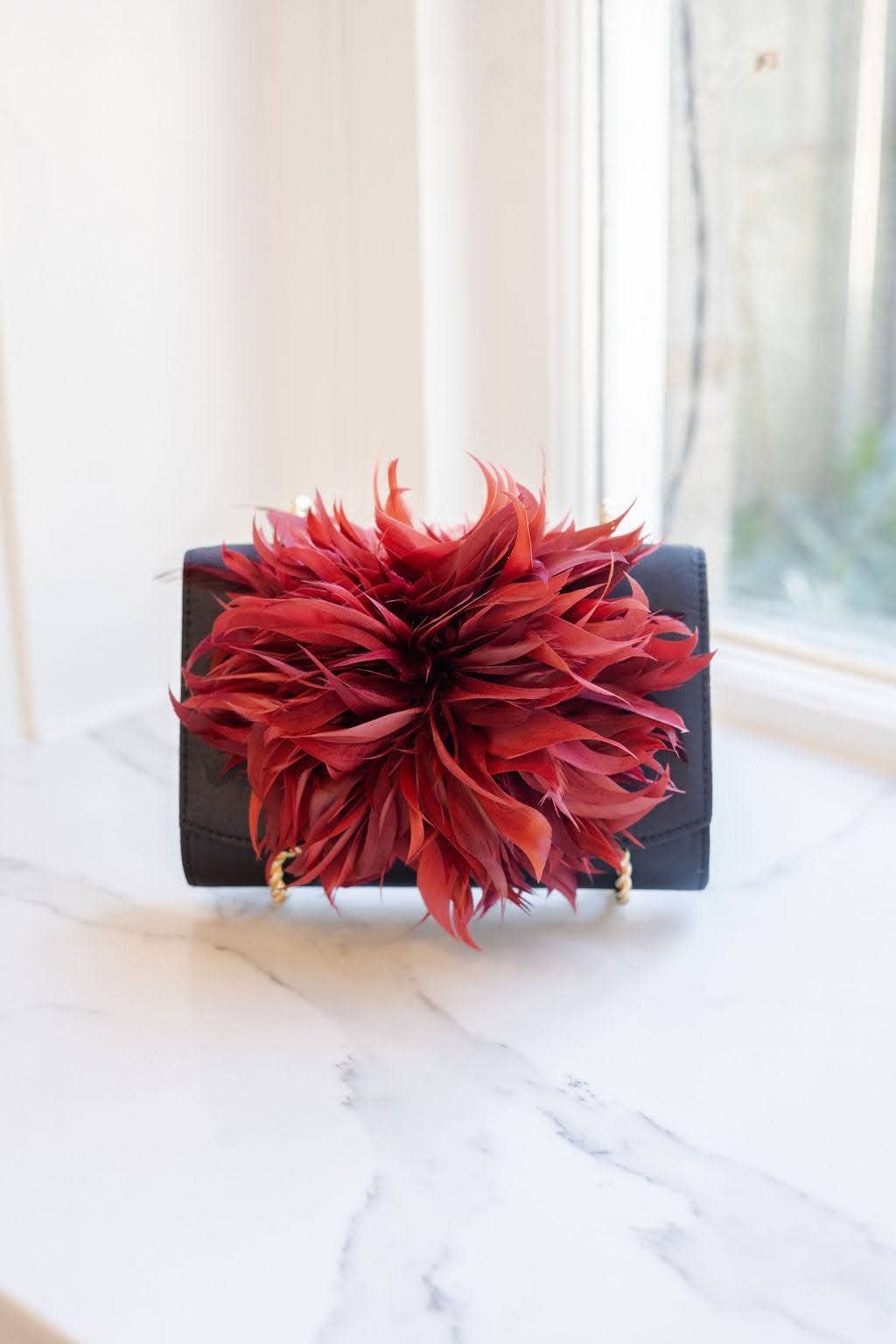 Black Scallop Ruby - Feather Clutch