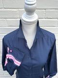Audrey Ribbon FC - Navy w Navy & Pink Stripe Ribbon
