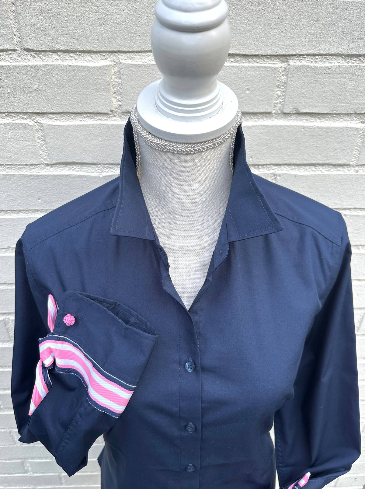 Audrey Ribbon FC - Navy w Navy & Pink Stripe Ribbon