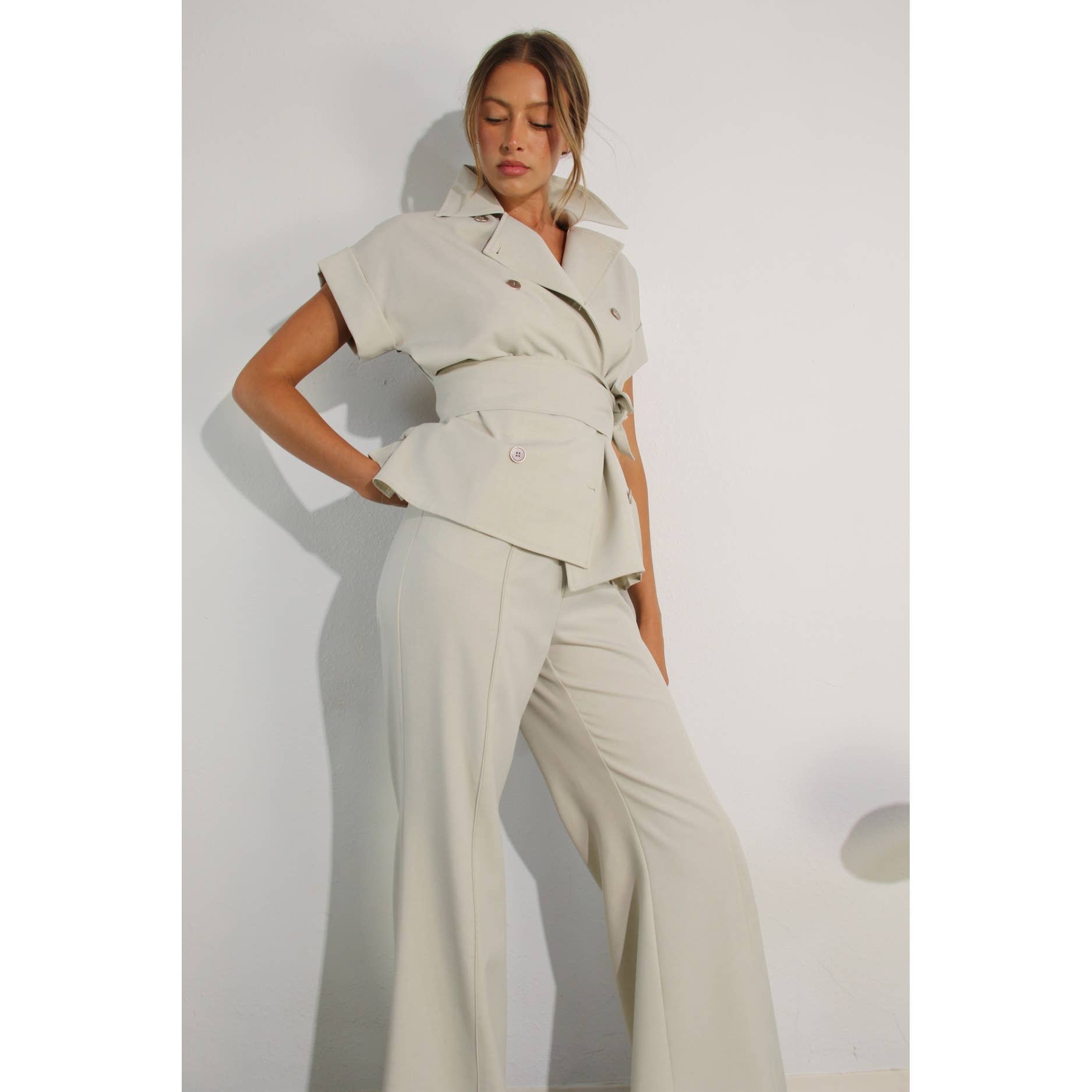 Misty Dawn  BACK PLEATED JACKET AND PANTS SET