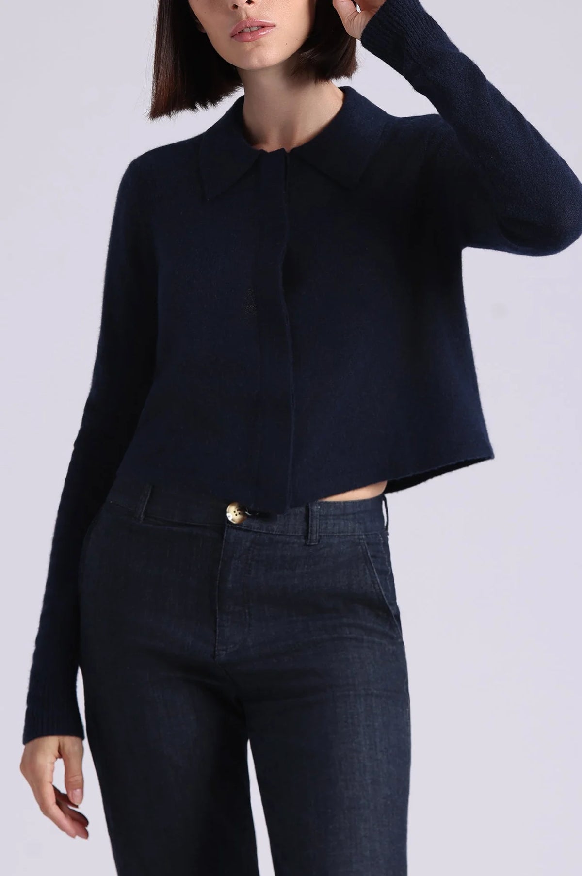 CASHMERE FLANGE FRONT CARDIGAN WITH COLLAR