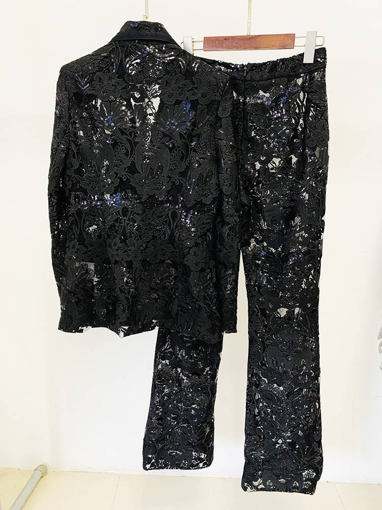 Lace Embroidered Sequin Blazer & Trouser Suit