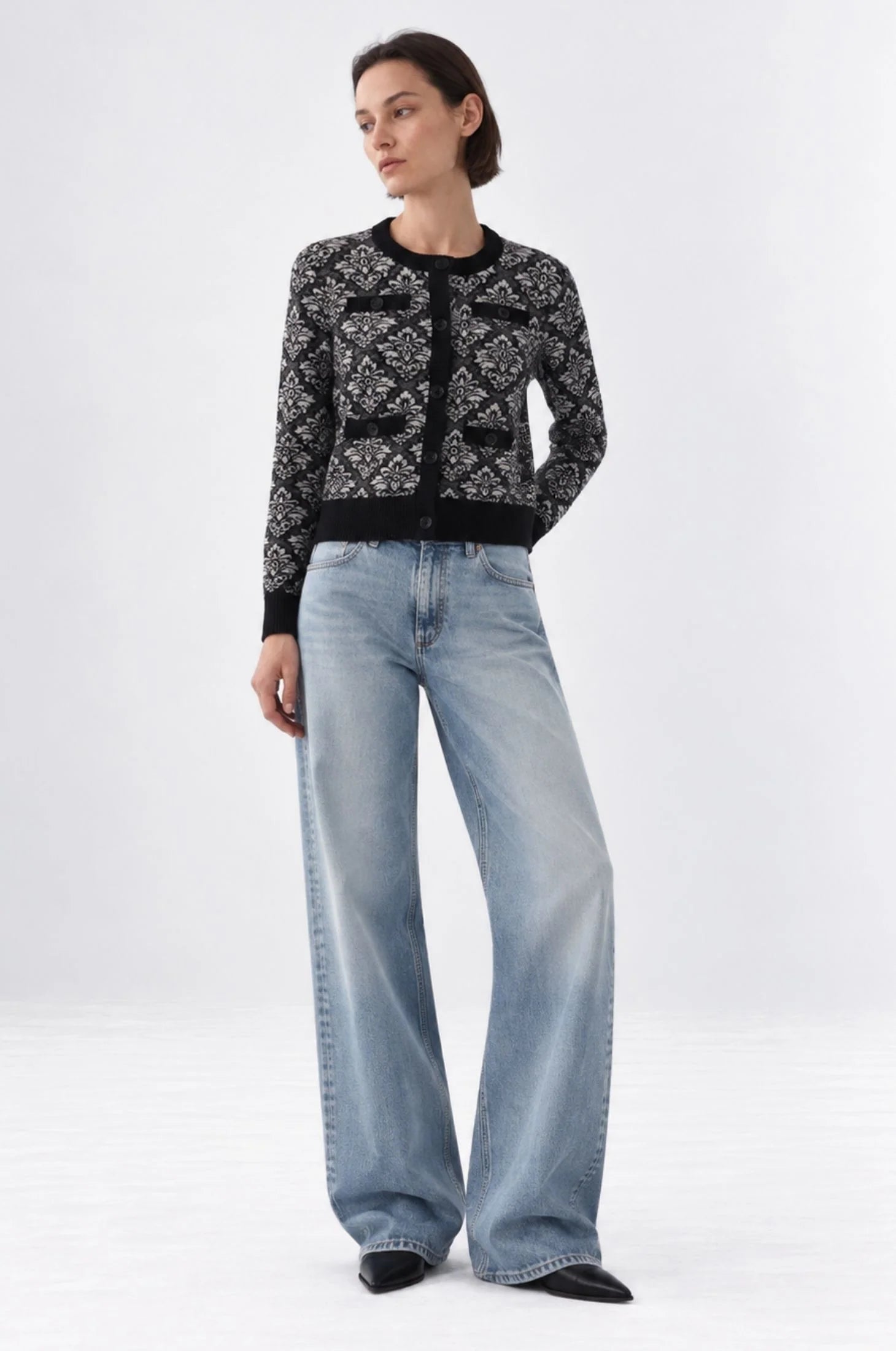 Damask Jacquard Crew Cardi