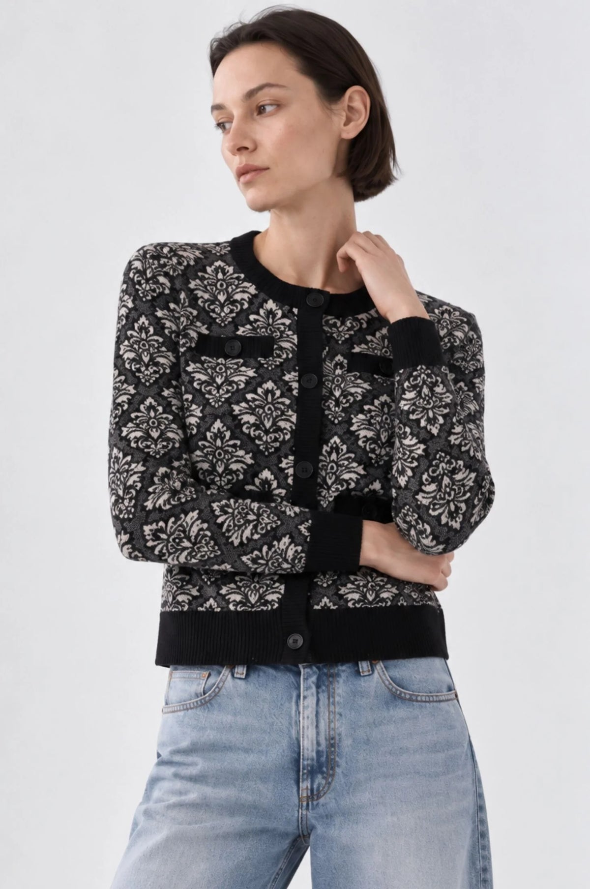 Damask Jacquard Crew Cardi