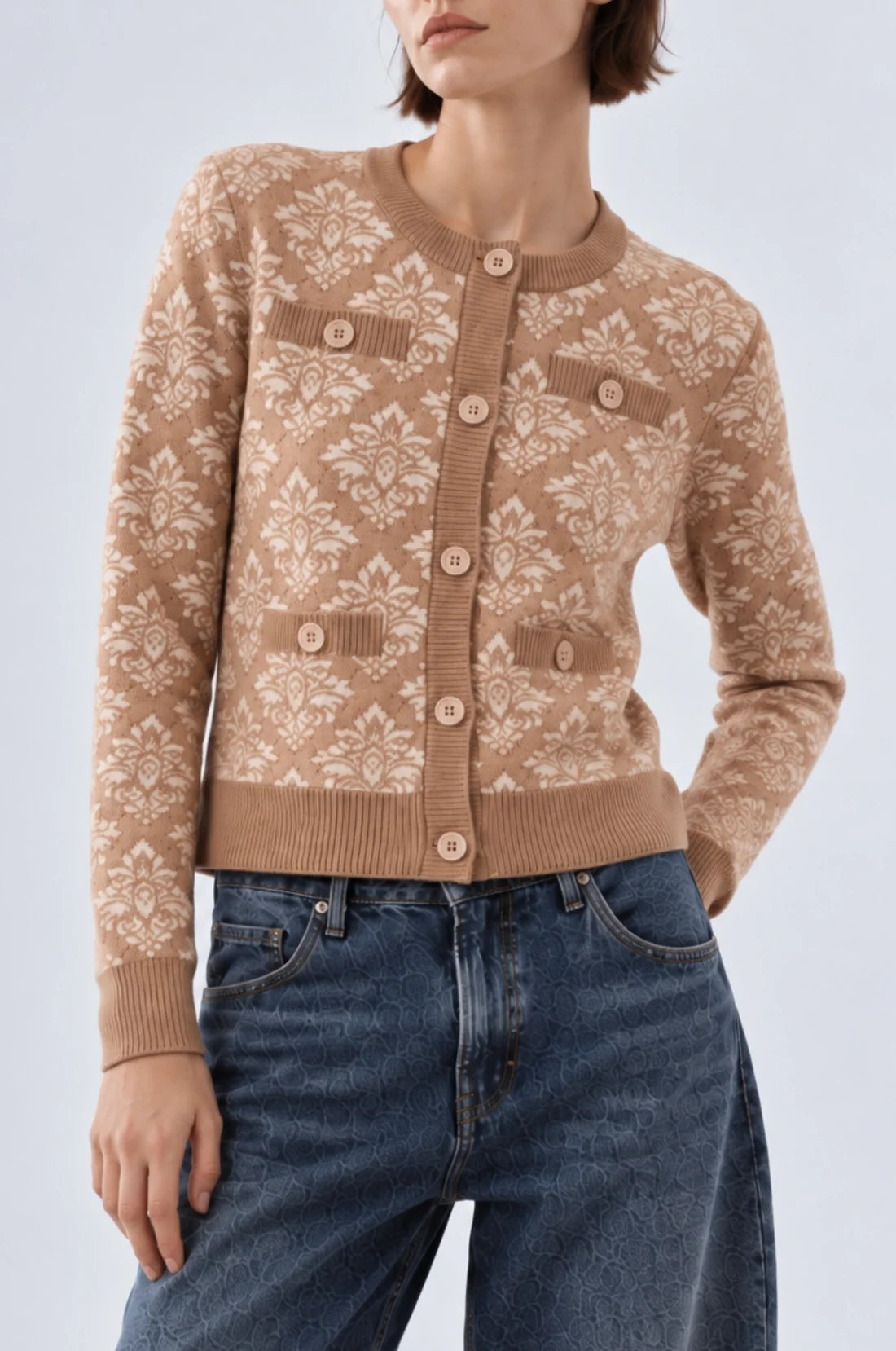 Damask Jacquard Crew Cardi