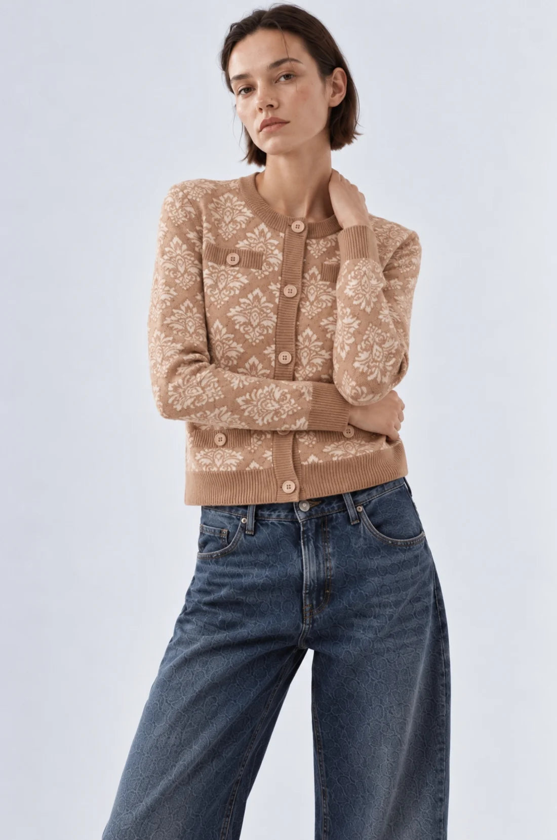 Damask Jacquard Crew Cardi
