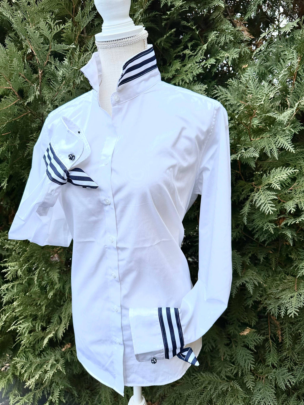Audrey Ribbon White w Navy White Stripe Ribbon