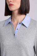WOVEN PINSTRIPE COLLAR COMBO SWEATER