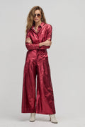 Culotte Metallic Linen Pant - Cherry Red