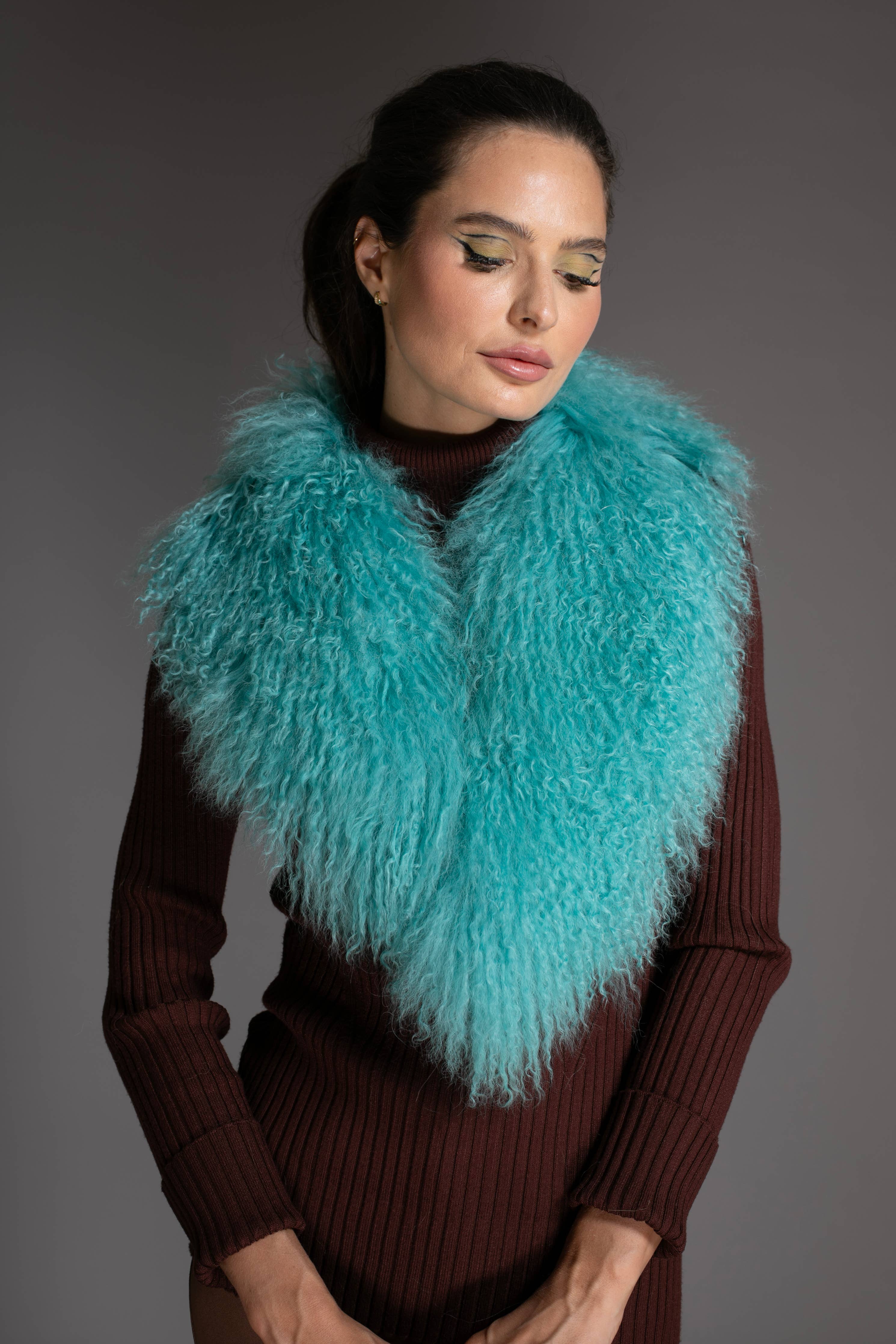Turquoise Mongolian Sheared Wool Collar